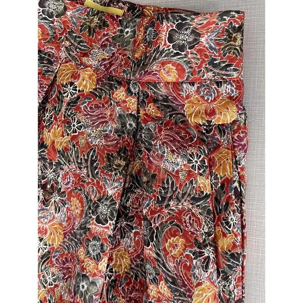 Anthropologie Metallic Skirt Mini Jacquard Holiday Party Boho Floral Pockets Fun
